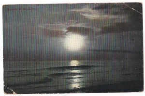 MONDLICHT am UFER Nachtsicht Vollmond NJ Postkarte New Jersey DB 1909 - Bild 1 von 2