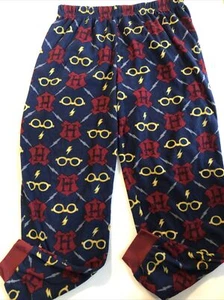 Harry Potter HP Navy Blue Glasses Hogwarts Fleece Pajama PJs Bottoms Lounge L - Picture 1 of 7