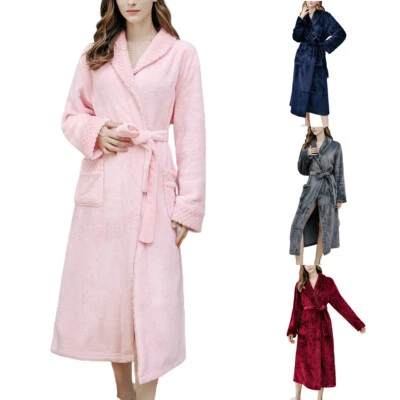 Mujeres Bata de Vellón Manga Larga Suave Pjs Cálido Difuso Franela Grueso Cuello en V Abrigo de Casa Foto 1 de 4