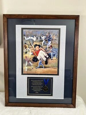 1992 Framed Babe Ruth Print LITTLE LEAGUER by Clemente Micarelli Baseball Medal - Image 1 of 4