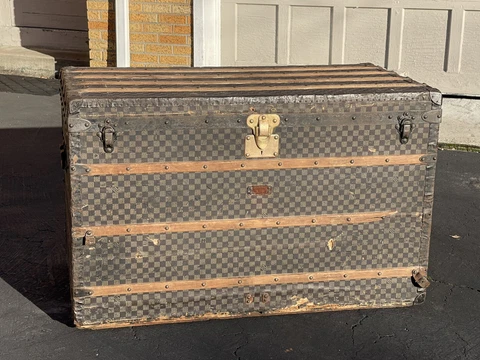 Louis Vuitton Steamer Trunk Malle Haute Damier Checkered Canvas Antique Luggage Cover