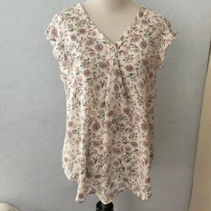 Peace & Pearls Floral Sheer Chiffon V-Neck Blouse, Size Medium - Picture 1 of 12