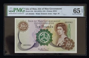 ISLE OF MAN 10 Ten Pounds (1972) Catalogue # P31b P31 PMG65 Gem Uncirculated - Picture 1 of 4