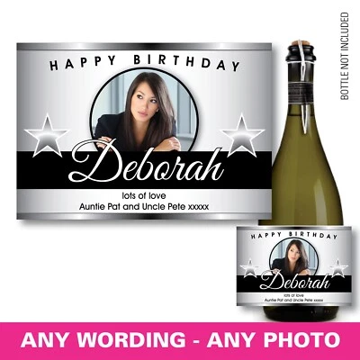 PERSONALIZADO Champagne PROSECCO Foto Botella Etiqueta Cumpleaños Cualquier Ocasión 144 Foto 1 de 4