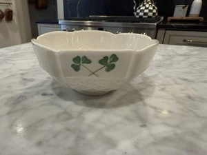Belleek Shamrock & Trellis Bowl - Scalloped Edge - 6" Diameter - Picture 1 of 6