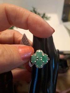 Sakota Emerald 925 Sterling Ring Sz 5 Wi CZ Surrounding Major Stones Gorgeous - Picture 1 of 10
