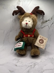 2005 Boyd's Bears Norm Dressed As Reindeer Holding  Free The Reindeer Purse EUC - Afbeelding 1 van 11