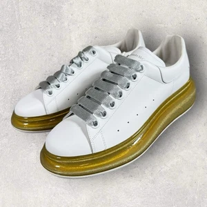 Alexander McQueen Oversized White/Gold Glitter-Sole Sneakers Size 40.5 EU - Picture 1 of 12