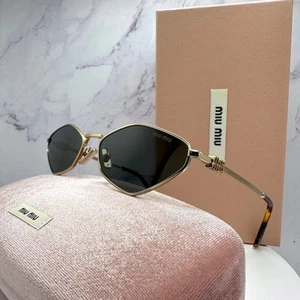 New MIU MIU Sunglasses Runway Hexagon Geometric Gold Metal Logo Womens - Picture 1 of 21