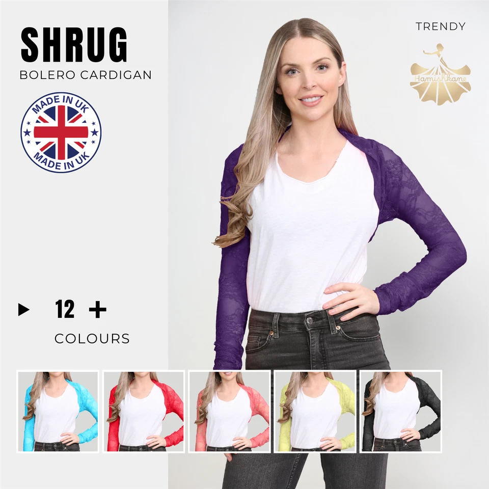 Womens Bolero Shrug Floral Lace Long Sleeve Open Front Party Crop Cardigan Top - Image 1 of 1