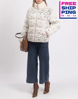 RRP €3200 ALANUI Bandana Jacquard Wool Down Puff Knitted Jacket Size S High Neck - Image 1 of 4