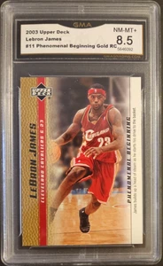 LEBRON JAMES GOLD RC ROOKIE 2003 UPPER DECK #11 PHENOMENAL BEGINNING GMA 8.5 - Picture 1 of 2