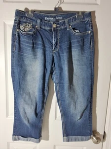 Rhythm In Blues Capri Jeans Womens SZ 10 Bling Pockets Mid Rise Denim Blue READ - Picture 1 of 7