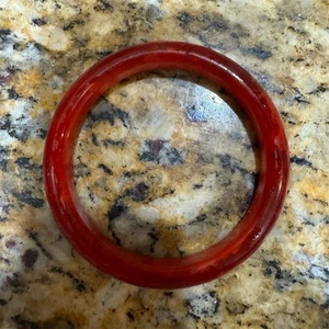Vintage Red Agate Swirl Art Glass Bangle Bracelet - Picture 1 of 3
