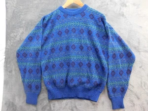 Vintage Cherokee Sweater Mens Small Blue Geometric Fair Isle Knit Crewneck 90s - Picture 1 of 11