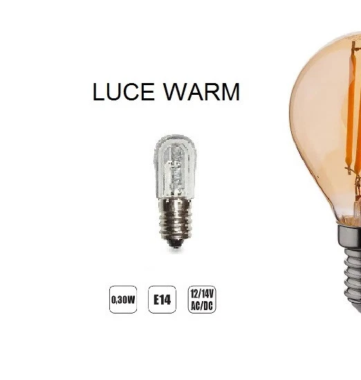 LAMPADA LED E14 14V LUCE CALDA AC/DC LUMINARIE LAMPADINA 2700K