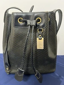 Black Gold Dooney Bourke Cabrio Leather Tote Purse with Shoulder Strap - Picture 1 of 15