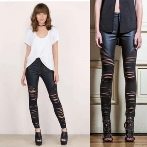 Asilio Laser Cut Leggings size 2 Black Coated High Rise Skinny Leg Pants - Picture 1 of 8