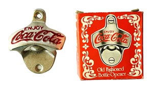 Coca Cola Old Fashioned Bottle Opener Wall Mount Metal + Box & Screws Soda Beer - Picture 1 of 4