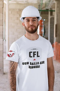 CFL Calgary Stampeders Our Balls are Bigger T Shirt sz S - 3XL New NWOT - Picture 1 of 5