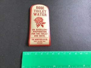 Rose Toilet Water The Monticello Co Chicago etiqueta vintage R34074 - Imagen 1 de 2