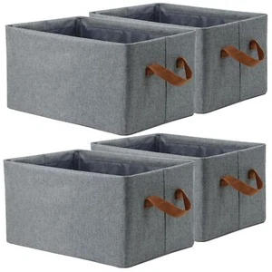 4 Pcs Linen Storage Baskets With Metal Frame Shelf Organizer Bins Fabric Baskets - Picture 1 of 5