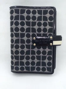 Kate Spade Negro Blanco Geometirc Tela Estampado con Borde de Cuero Agenda Planificador LEER - Imagen 1 de 22