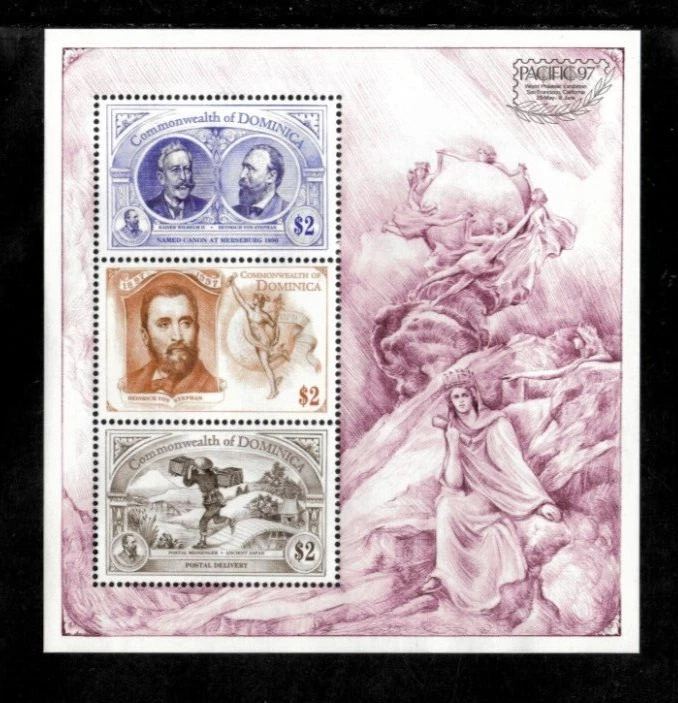 Dominica 1997 - Unión Postal Universal - Hoja de 3 estampillas - Scott #1964 - MNH Foto 1 de 1