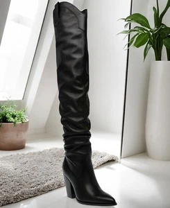 Steve Madden Women's Black Leather Pointed Toe Pull On Landy Boots Size 6.5 NIB - Picture 1 of 3