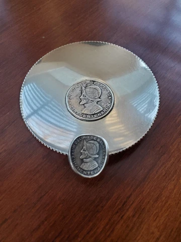 Sterling Silver Panama 1953 Coin Pin Dish Nut Bowl Tray Ashtray Pen Holder 34.7g Cover