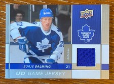 2009-10 UPPER DECK SERIES 1 UD GAME JERSEY BORJE SALMING CARD GJ-SA MAPLE LEAFS
