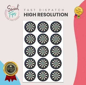 DART BOARD | DARTS 2" EDIBLE ROUND CUPCAKE TOPPERS DECORATION PERSONALISED - Picture 1 of 6