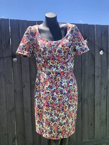 Review size 12 Floral print Classic Style dress Lined Short Sleeved - Picture 1 of 5