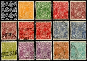 1926-30 Australia KGV Juego de 14 Perf 13 Pequeñas Multi Marca de Agua Buena a Fina Usada - Imagen 1 de 1