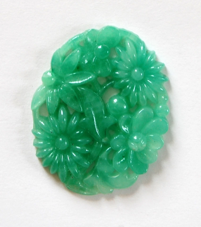 ВИНТАЖНАЯ ОВАЛЬНАЯ ЯПОНСКАЯ КАБИНА ИЗ ПЕКИНСКОГО СТЕКЛА С ЦВЕТОЧНЫМ РЕЛЬЕФОМ 35x27 мм • РАЗНЫЕ ЦВЕТА - Изображение 1 из 1