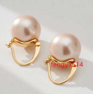 Огромный AAA + 16 мм идеальный круглый розовый Южных морей раковина жемчуг серьги 14k золото женщин - Изображение 1 из 4