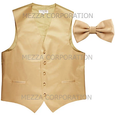New Men's Vesuvio Napoli Tuxedo Vest Waistcoat Bowtie prom wedding party Beige - Image 1 of 3
