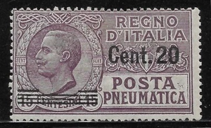 Italy Fifth Issue, March 1925 pneumatic  post Sas#6  Sc#D12 MLH OG - Picture 1 of 2