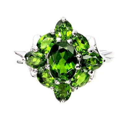 Anillo de plata de ley 925 ovalado cromo diopsido 7x5 mm piedras preciosas naturales joyería 7 Foto 1 de 4