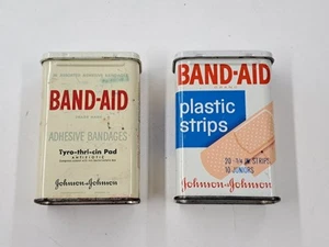 Vintage Lot Of Two Multicolored BAND-AID Metal Containers. Johnson & Johnson  - Picture 1 of 12