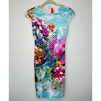 Vestido ceñido al cuerpo Clover Canyon flor piscina neopreno multicolor aguamarina XS Foto 1 de 4