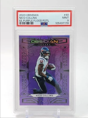NICO COLLINS 2023 OBSIDIAN FOOTBALL PURPLE FLOOD FOTL /13 PSA 9 Q2098 - Image 1 of 2
