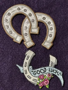 2 Horseshoe Embroidered Iron On Patches Good Luck Ride Bad Religion Western - Picture 1 of 7