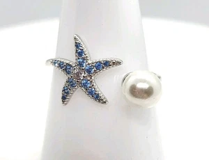 🩷 Starfish Ocean Pearl Adjustable Open Ring Genuine Sterling Silver 🩷 - Picture 1 of 20