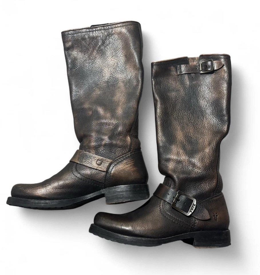 Botas desleixadas FRYE Veronica tamanho 6 Bnz couro bronze estilo 76605 - Imagem 1 de 4