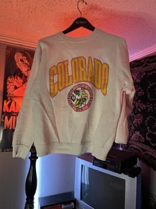 Cremefarbenes und gelbes Vintage Colorado Sweatshirt mit Rundhalsausschnitt - Bild 1 von 9