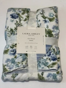 Laura Ashley Oliviette Blue/ Green Floral Reversible Coco Flannel Blanket NEW - Picture 1 of 3