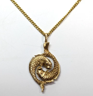 Collar Cadena 16" Colgante Pez Koi Doble Yin & Yang Tono Dorado Texturizado Foto 1 de 4