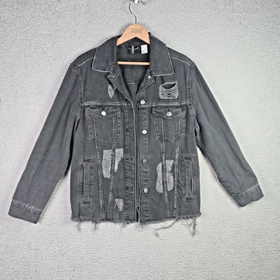 Разделенный женщин джинсовой ткани куртка размер 12 черный молотый негабаритный 100 хлопок модный - Изображение 1 из 4