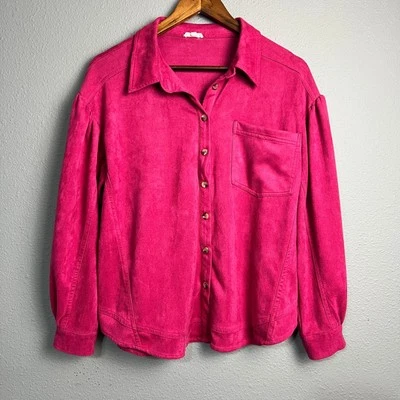 JODIFL Rosa Romántico Boho Imitación Gamuza Camisa Chaqueta Botón Bolsillo Frontal Pequeña Foto 1 de 4